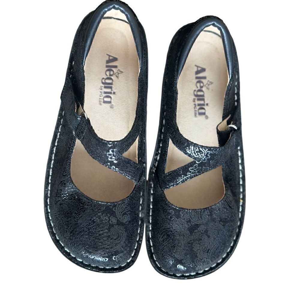 Alegria Dayna Black Paisley Mary Jane Shoes Size 37 WIDE. US Size 7 - 7 1/2 WIDE